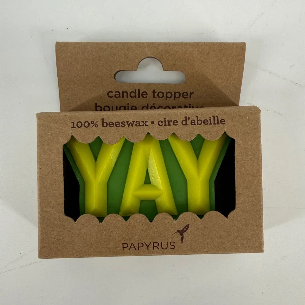 Papyrus 100% Beeswax YAY Letter Candle Topper & 12pk Textured Slim Candles Set‎